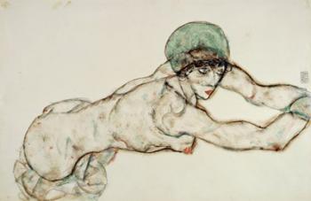 Reclining Female Nude with Green Cap, Leaning to the Right, 1914 | Obraz na stenu