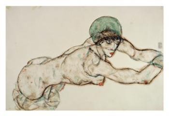 Reclining Female Nude with Green Cap, Leaning to the Right, 1914 | Obraz na stenu