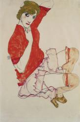 Wally In Red Blouse With Raised Knees, 1913 | Obraz na stenu