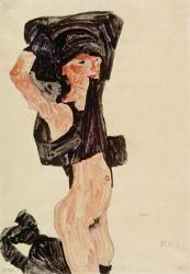 Kneeling Girl, Disrobing, 1910 | Obraz na stenu