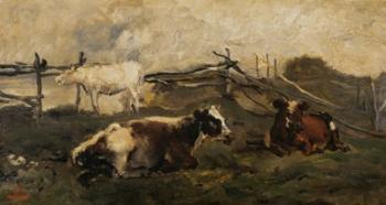 Landscape With Cows | Obraz na stenu