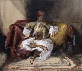 Oriental Man Seated on a Divan with a Narghile, c. 1824-1825 | Obraz na stenu