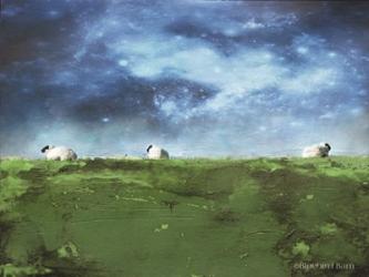 Distant Hillside Sheep by Night | Obraz na stenu