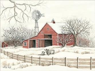 Winter Barn with Windmill | Obraz na stenu
