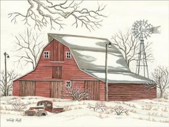 Winter Barn with Pickup Truck | Obraz na stenu