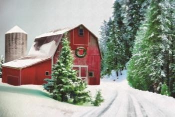 Winter Pines Red Barn | Obraz na stenu