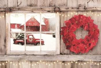 Poinsettia Wreath Window View | Obraz na stenu