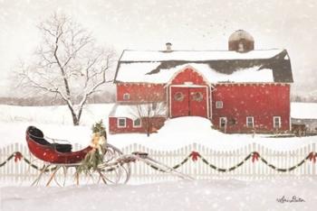 Christmas Barn with Sleigh | Obraz na stenu