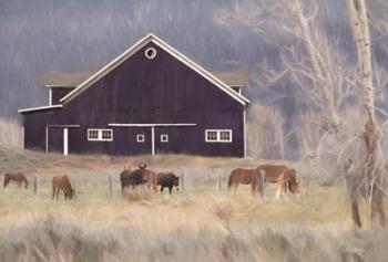 Old Navy Barn with Horses | Obraz na stenu