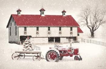Red and White Christmas Barn | Obraz na stenu
