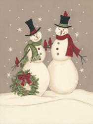 Wreath & Cardinal Snowmen | Obraz na stenu