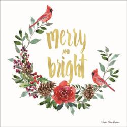 Merry and Bright Wreath with Cardinals | Obraz na stenu