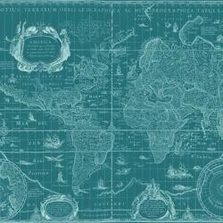 Blueprint World Map, teal | Obraz na stenu