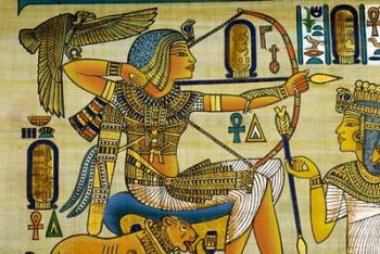 Egypt, hand painted papyrus hunting scene | Obraz na stenu