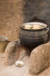 West Africa, Ghana, Nakpa. Pot on stove, mud dwelling | Obraz na stenu