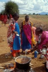 Maasai Women Cooking for Wedding Feast, Amboseli, Kenya | Obraz na stenu