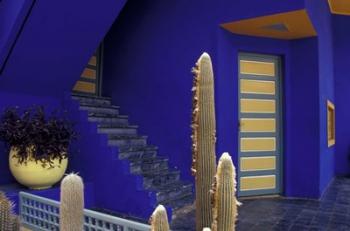 Door and Plants in Jardin Majorelle, Marrakech, Morocco | Obraz na stenu