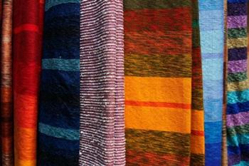 Woven Moroccan silk scarves, Fes, Morocco, Africa | Obraz na stenu