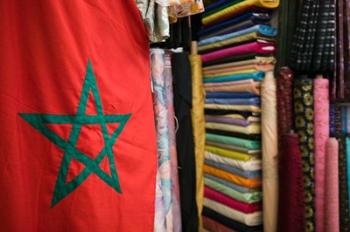 Moroccan Flag, The Souqs of Marrakech, Marrakech, Morocco | Obraz na stenu