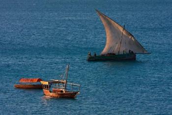Zanzibar, Tanzania. Dhow in Harbor, Lateen Sail. | Obraz na stenu