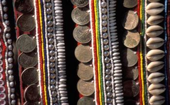 Traditional Akha fabric and clothing displayed as a souvenir, Burma | Obraz na stenu