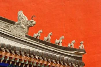 Rooftop figures and colorful wall, Forbidden City, Beijing, China | Obraz na stenu