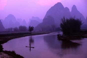 Aerial Scenic of the Fishermen and Limestone Mountains, Gulin, China | Obraz na stenu