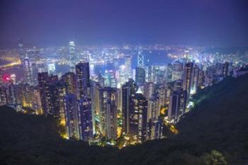 China, Hong Kong, Overview of City at Night | Obraz na stenu