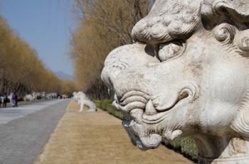 Carved statues of lion creature, Changling Sacred Way, Beijing, China | Obraz na stenu