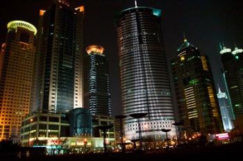 Night View of Highrises, Shanghai, China | Obraz na stenu