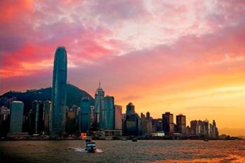 Victoria Peak as seen from a boat in Victoria Harbor, Hong Kong, China | Obraz na stenu