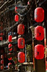 Old Town red lanterns outside restaurants, Xinhua Jie Street, Lijiang, Yunnan Province, China | Obraz na stenu