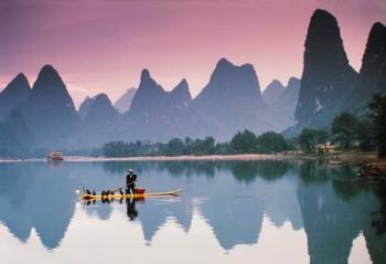 Cormorant fishing at dusk, Li river, Guangxi, China | Obraz na stenu