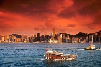 Hong Kong Harbor at Sunset, Hong Kong, China | Obraz na stenu