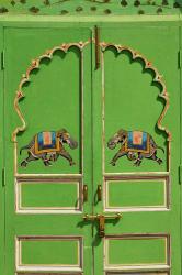 Elephants painted on green door, City Palace, Udaipur, India | Obraz na stenu
