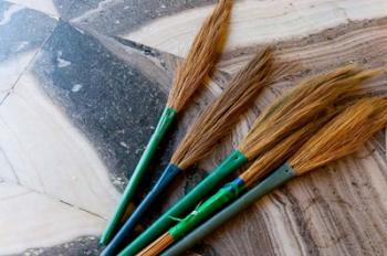 India, Jammu and Kashmir, Ladakh, Leh, brooms in a Buddhist temple | Obraz na stenu