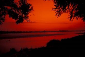 Sunset on Mekong River and Boats, Laos | Obraz na stenu