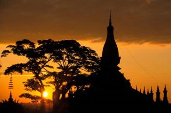 Asia, Laos, Vientiane That Luang Temple, sunrise | Obraz na stenu