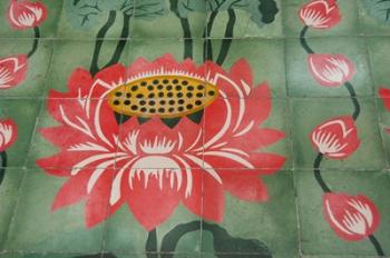 Detail of temple lotus flower tile floor, Island of Penang, Malaysia | Obraz na stenu
