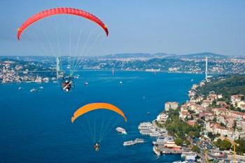 Paragliding, Extreme sport, Bosphorus, Istanbul, Turkey | Obraz na stenu