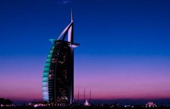 Sunset at the Burj Al Arab, Dubai, United Arab Emirates | Obraz na stenu