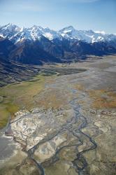 Tasman River and Ben Ohau Range, near Mt Cook, South Canterbury, South Island, New Zealand | Obraz na stenu