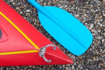 Detail of Red Kayak and Blue Paddle | Obraz na stenu