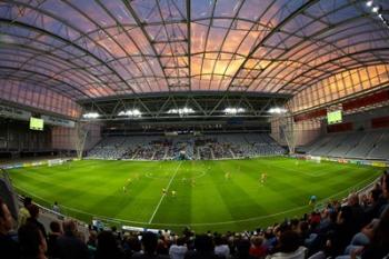 Football game, Forsyth Barr Stadium, Dunedin, South Island, New Zealand - fisheye | Obraz na stenu