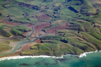 Pleasant River, near Palmerston, East Otago, South Island, New Zealand - aerial | Obraz na stenu