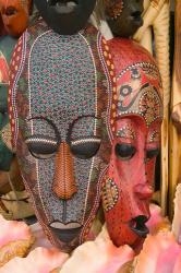 Masks and Conch Shells at Straw Market, Nassau, Bahamas, Caribbean | Obraz na stenu