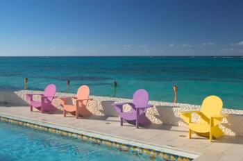 Colorful Pool Chairs at Compass Point Resort, Gambier, Bahamas, Caribbean | Obraz na stenu