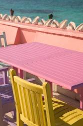 Colorful Cafe Chairs at Compass Point Resort, Gambier, Bahamas, Caribbean | Obraz na stenu