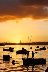 Boats silhouetted at sunrise, Havana Harbor, Cuba | Obraz na stenu