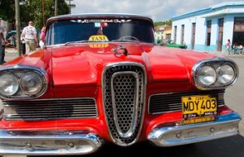 Classic 1950s Edsel parked on downtown street, Cardenas, Cuba | Obraz na stenu